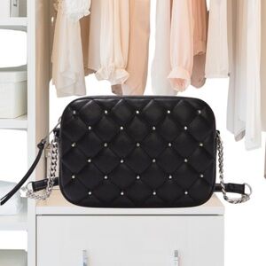 Rebecca Minkoff Diamond
Quilted Studded Top Zip Crossbody Bag Purse Black Silver